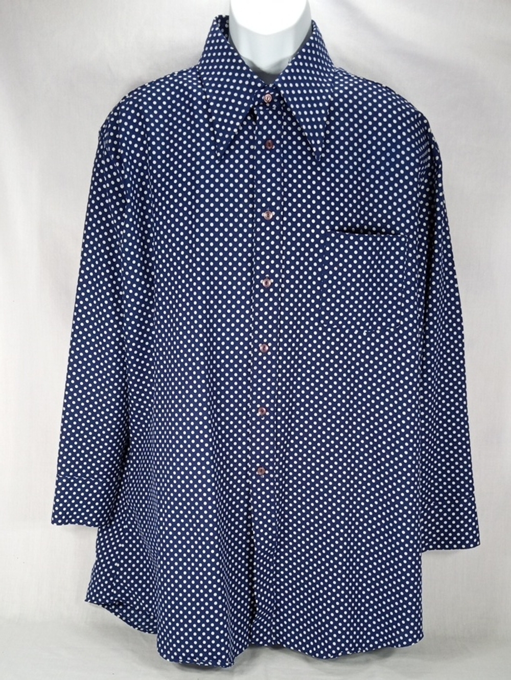 Vintage Sears King's Road Blue and White Polka Dot Men's Button-Down Shirt 2XL
